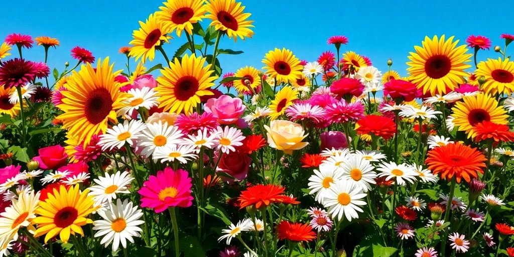 Un jardin coloré avec différentes fleurs en pleine floraison.